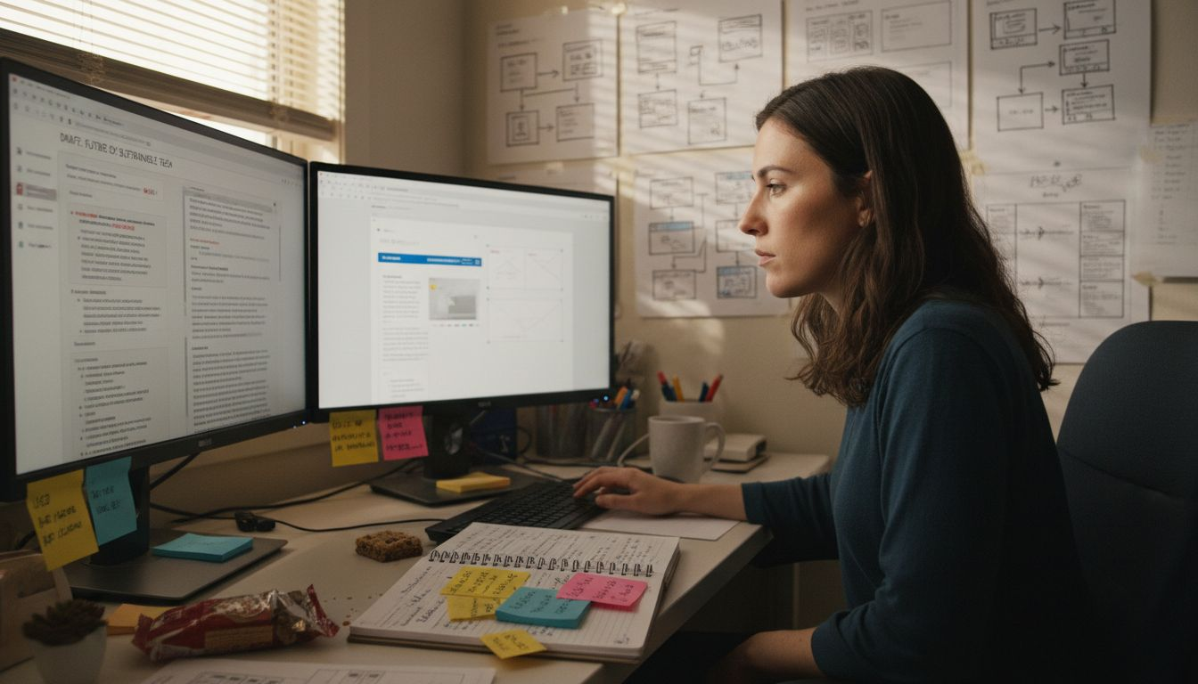 Web editor working on B2B content drafts