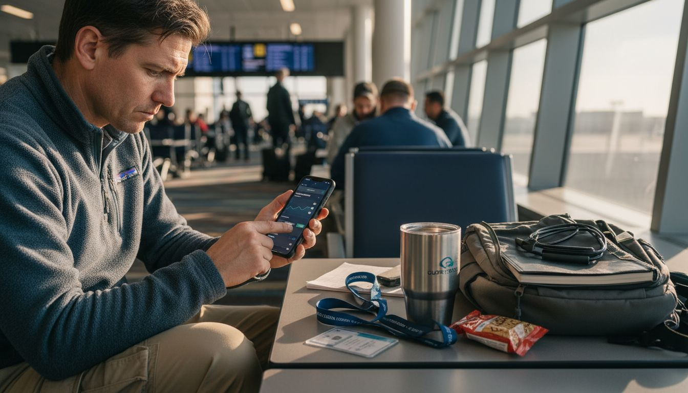Field worker using SaaS dark mode mobile app