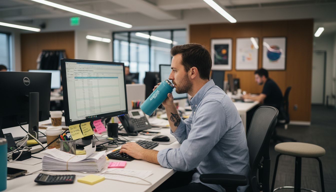 Marketer entering expenses in shared spreadsheet