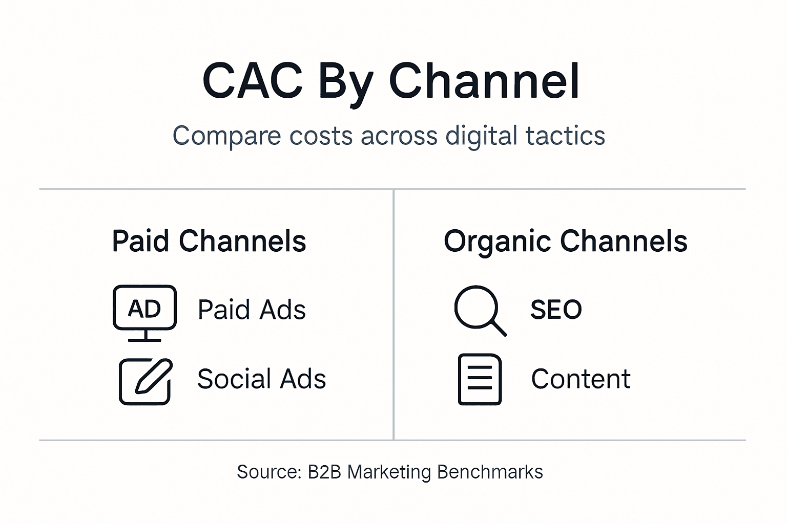Infographic comparing CAC by marketing channel