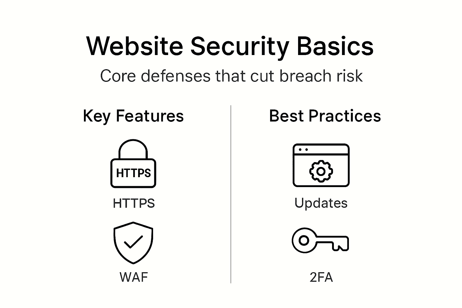 Infographic showing essential website security defenses