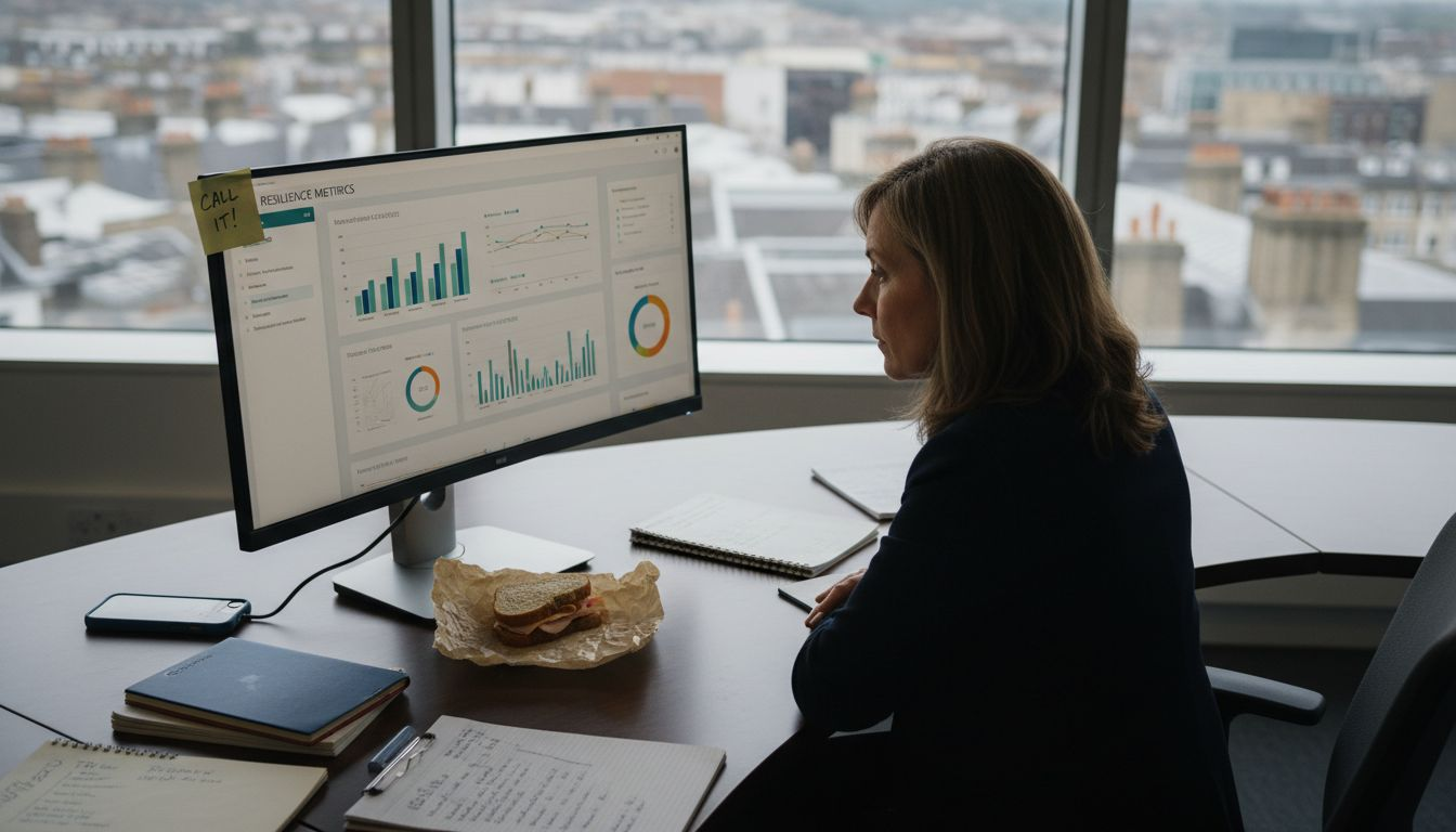 Manager reviews resilience metrics dashboard