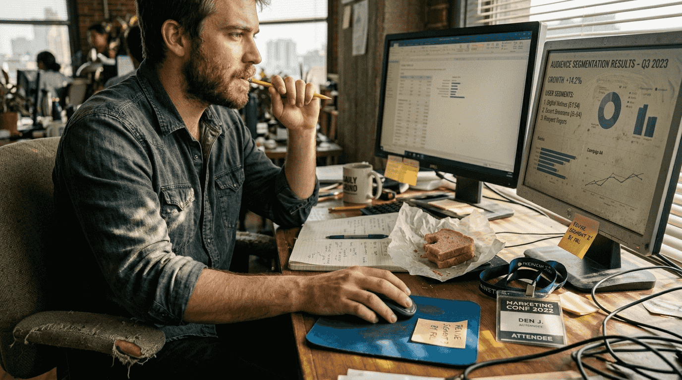 Worker reviewing audience segmentation data