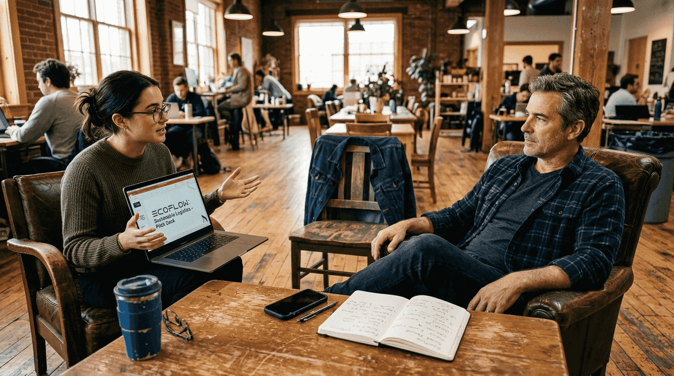 Angel investor listens to entrepreneur pitch