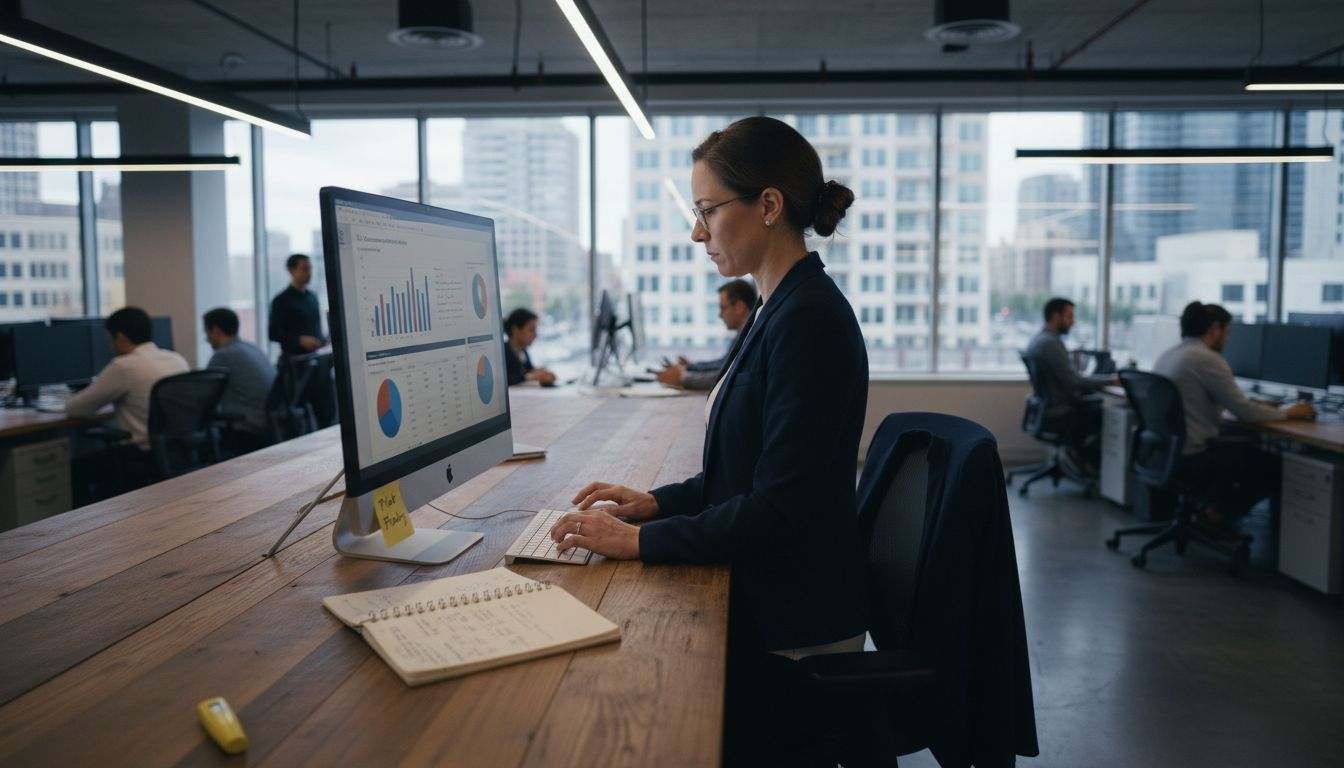 Marketing manager reviewing campaign pilot workspace