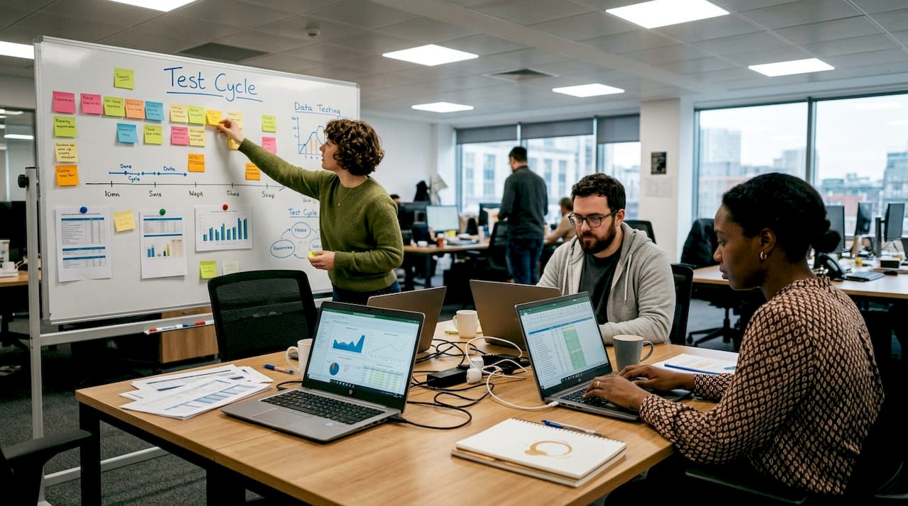 Team collaborating on CRO test results