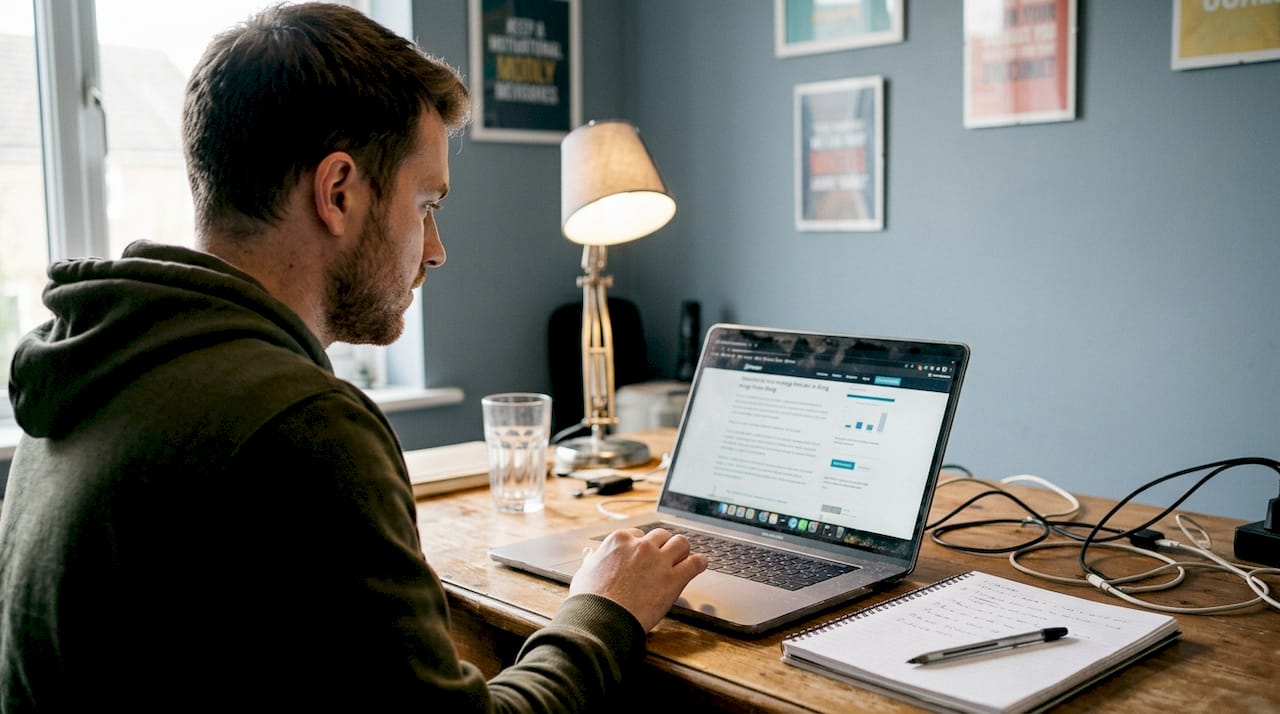 User testing website navigation on laptop