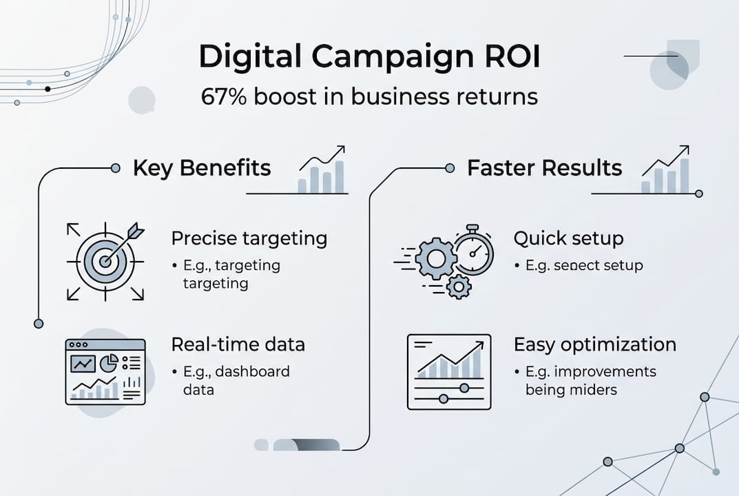 Infographic showing digital campaign ROI and key benefits
