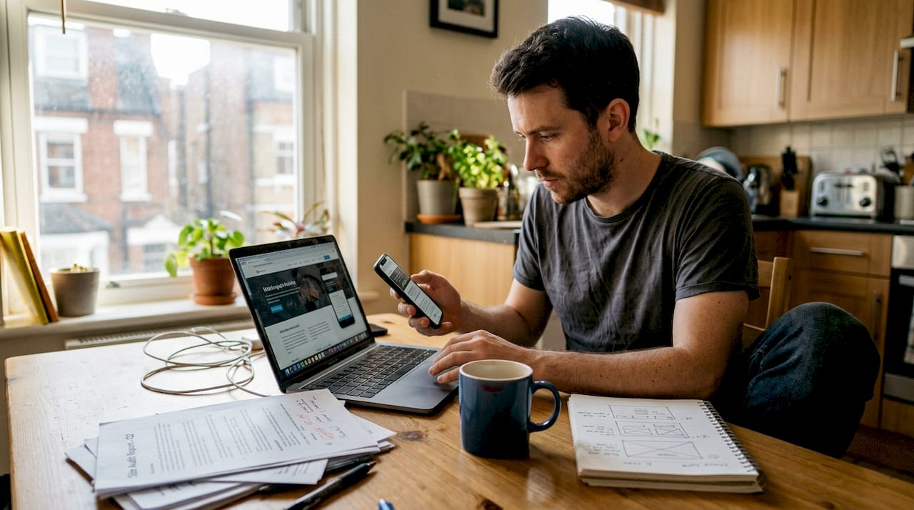 Web designer tests mobile site layouts