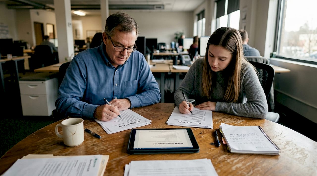 Team meeting for content pillar maintenance