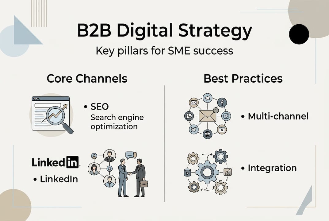 Infographic shows B2B digital strategy key pillars