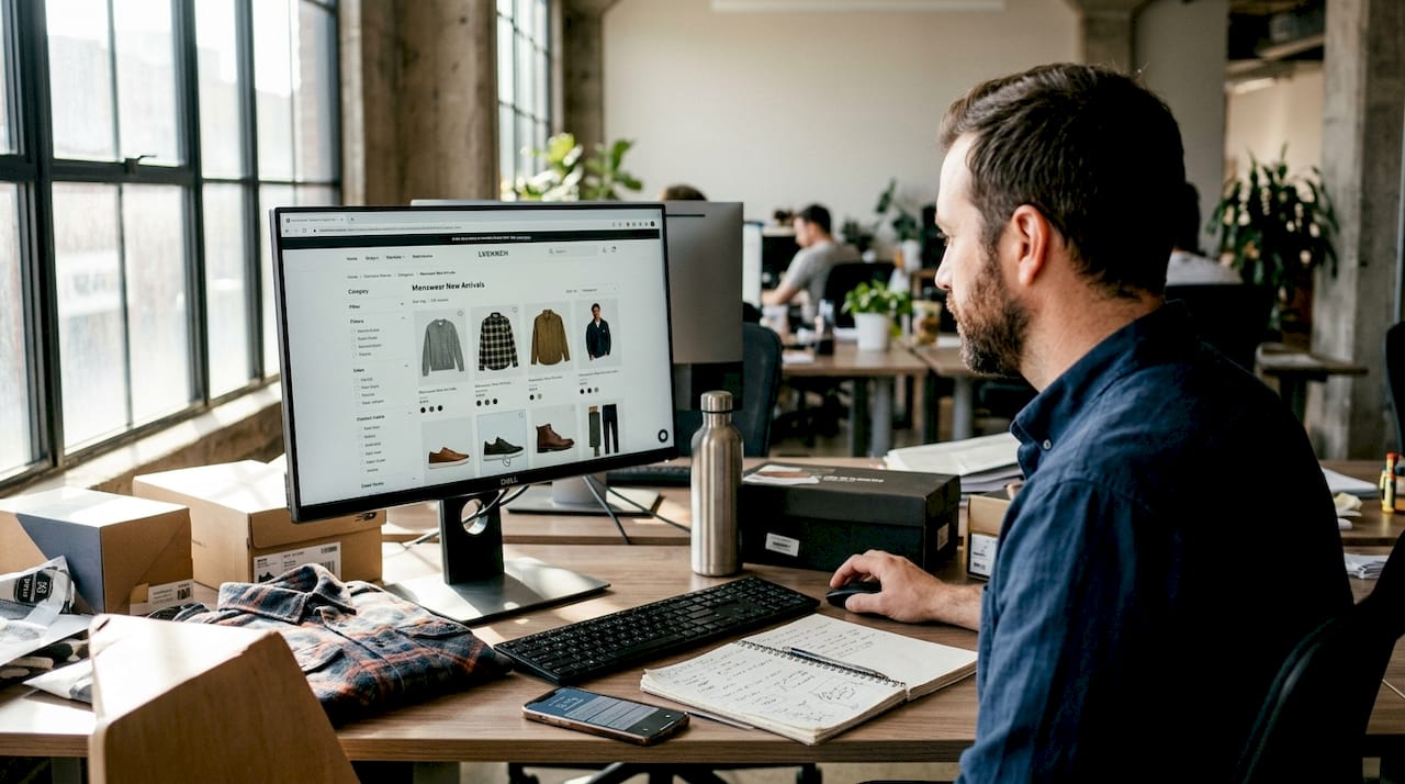 Manager optimizing e-commerce category page at desk