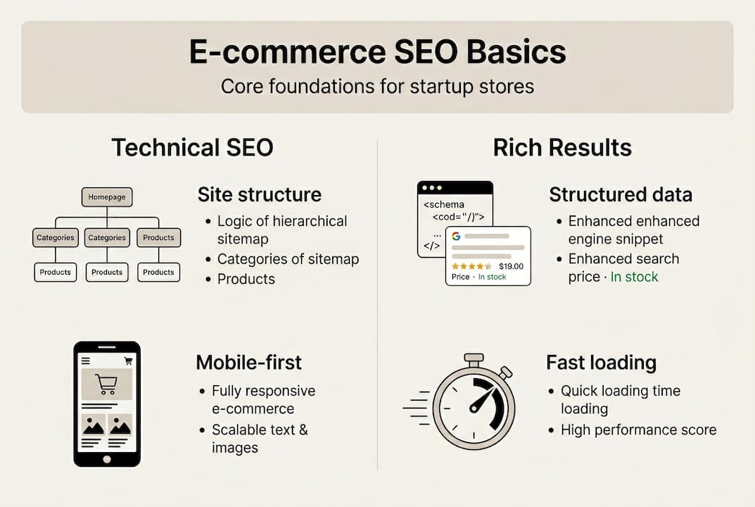 Infographic of key e-commerce SEO foundations