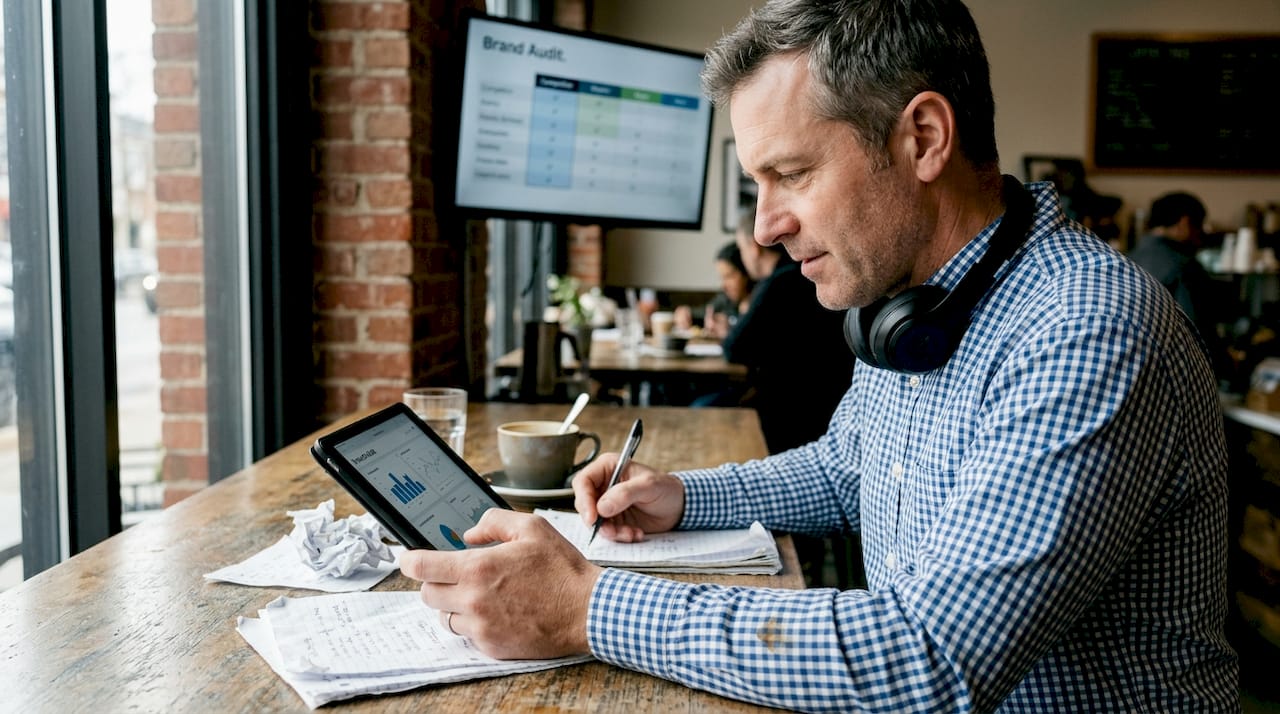 Man auditing marketing competitor performance