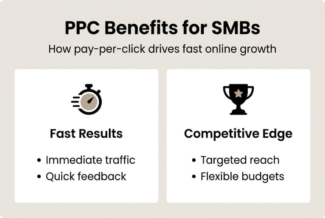 Infographic highlighting PPC advantages for SMBs