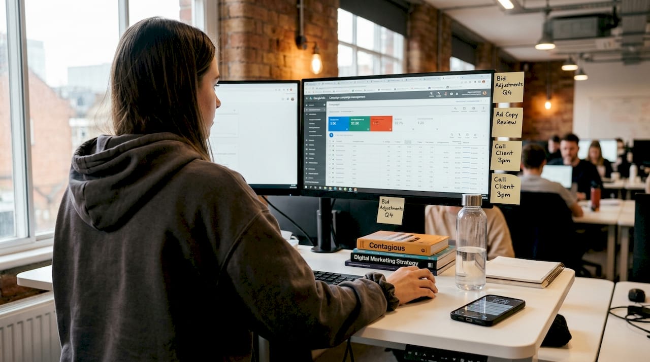 Digital marketing specialist at modern workspace