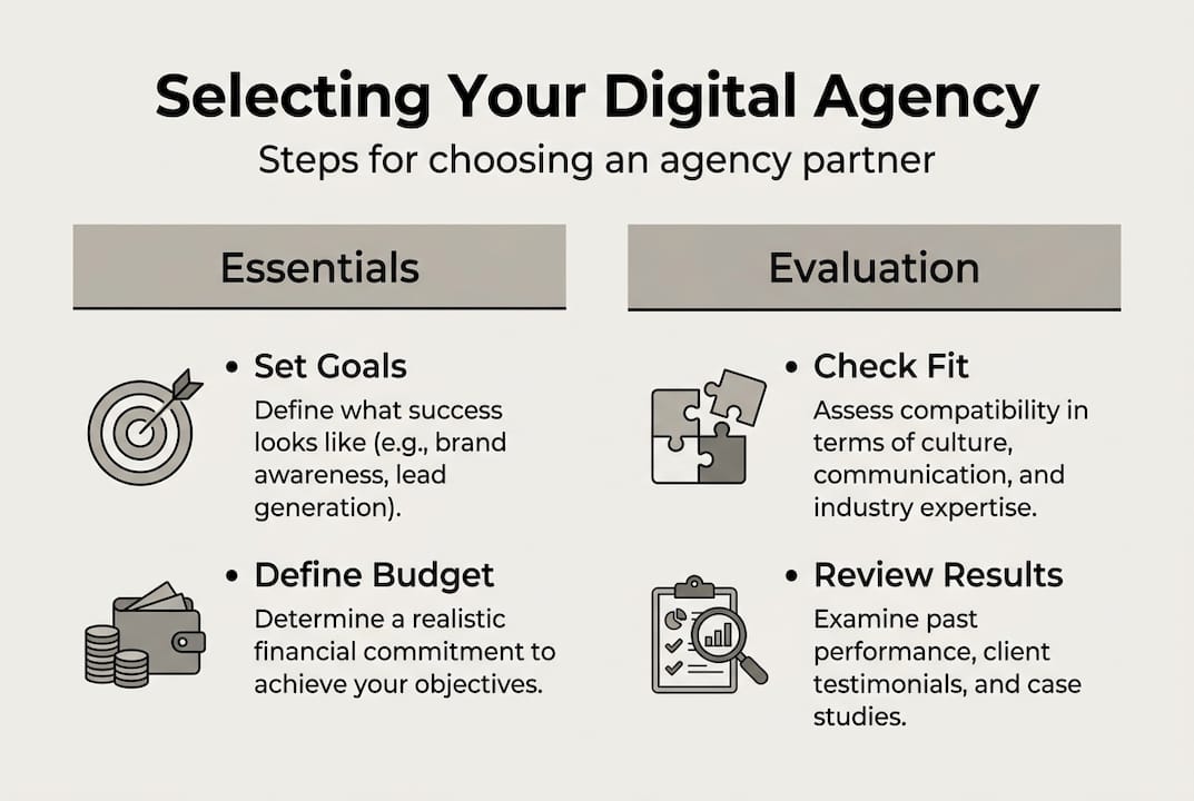 Infographic showing steps for agency selection
