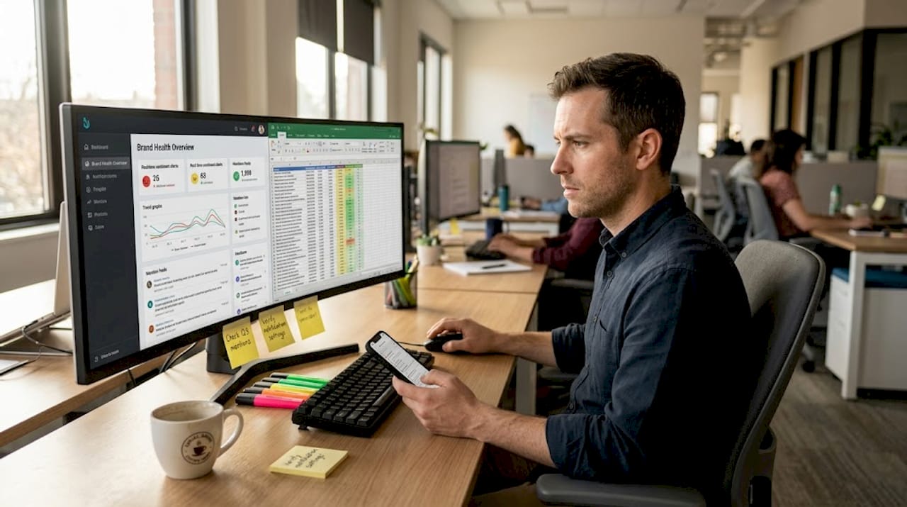 Analyst monitors online brand reputation alerts