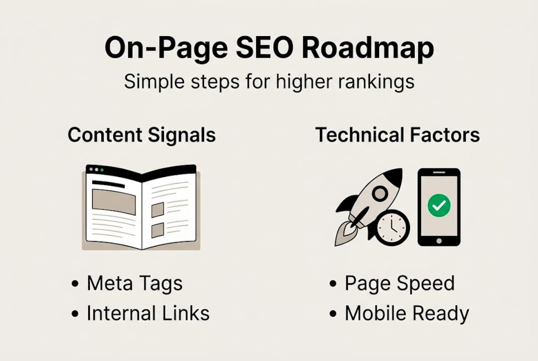 Infographic showing on-page SEO roadmap points