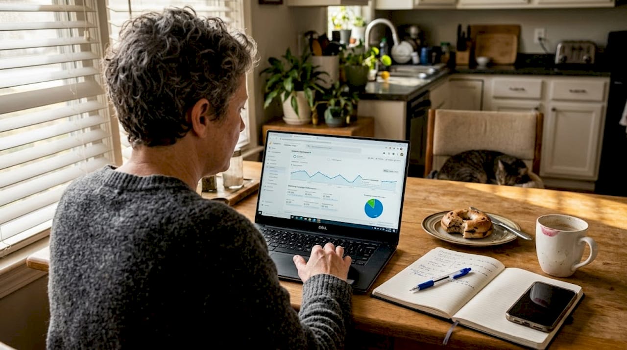 Manager comparing marketing channel options