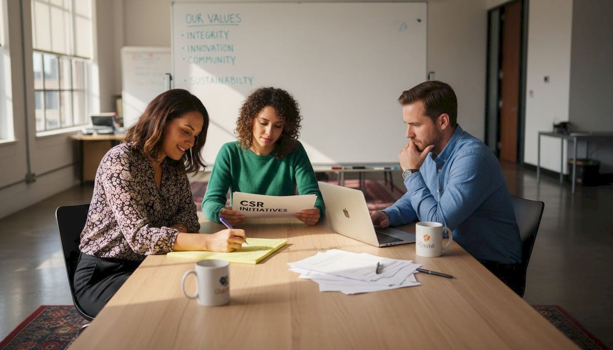 Team collaborating on SME CSR strategy