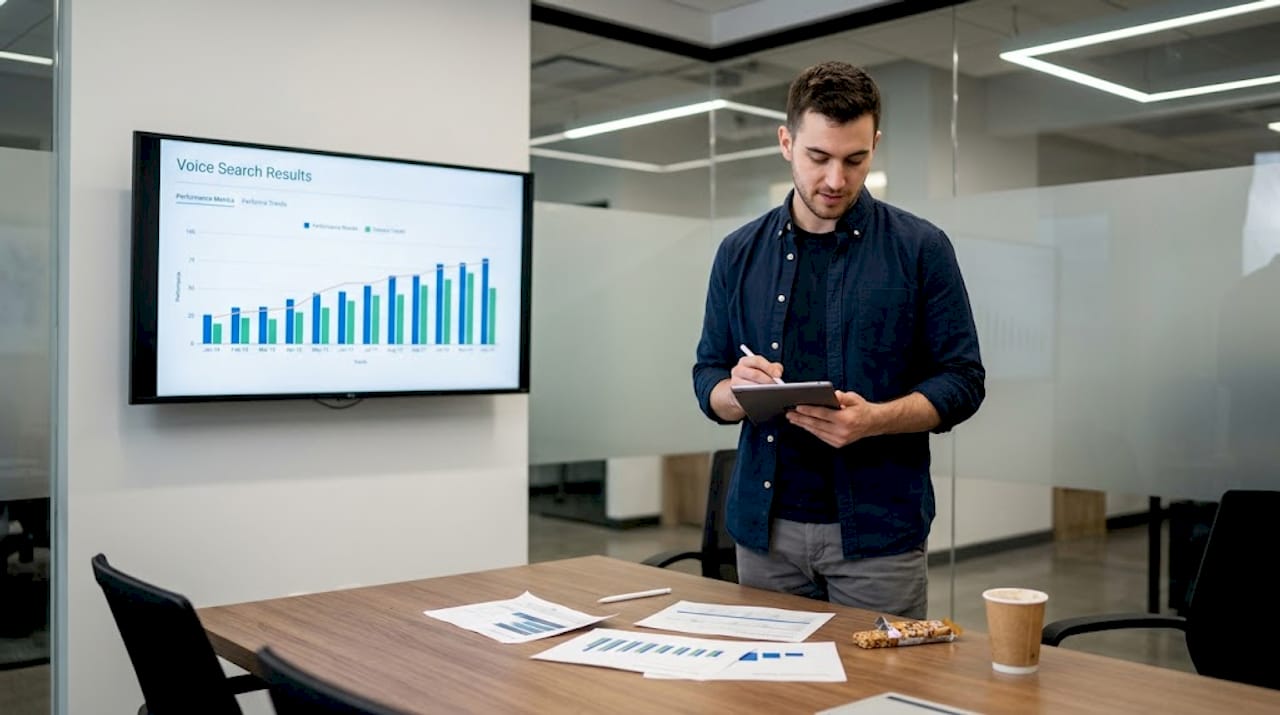 SEO specialist analyzing voice search stats