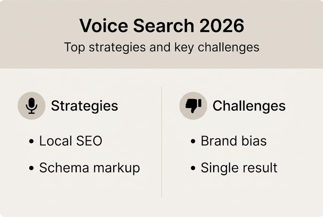 Voice search strategies and challenges infographic
