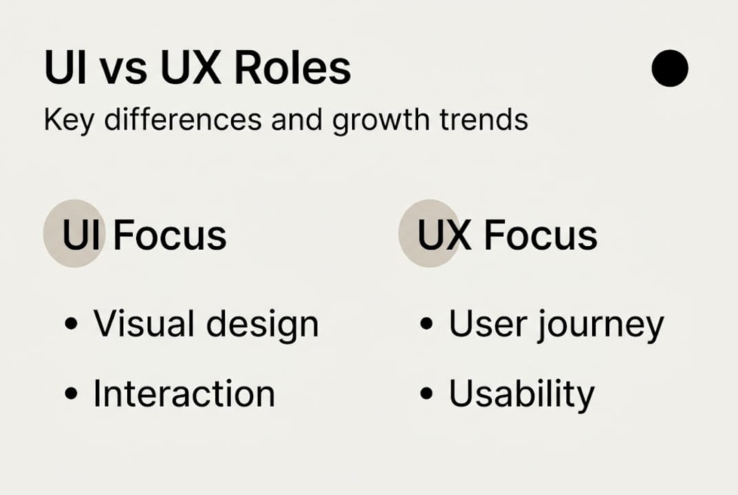 Infographic contrasting UI and UX roles and focus