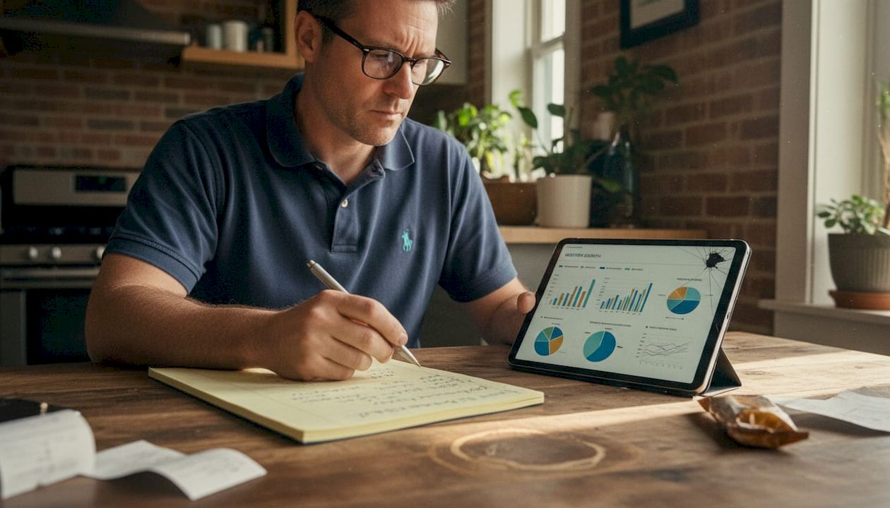 Business owner checks analytics in home workspace