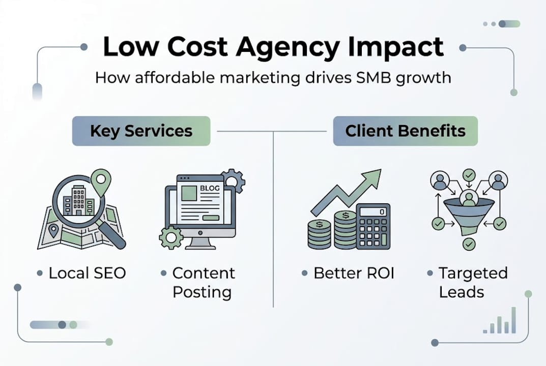 Infographic showing low cost agency benefits and services