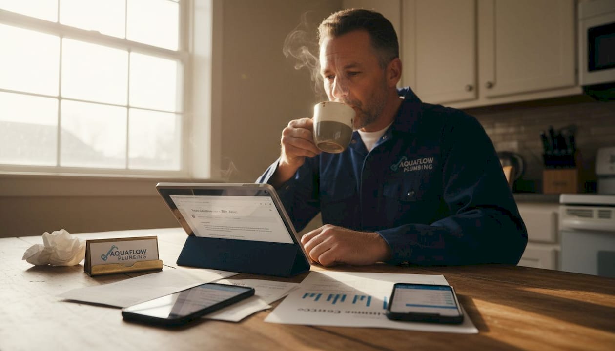 Plumber reviewing SEO-driven business leads