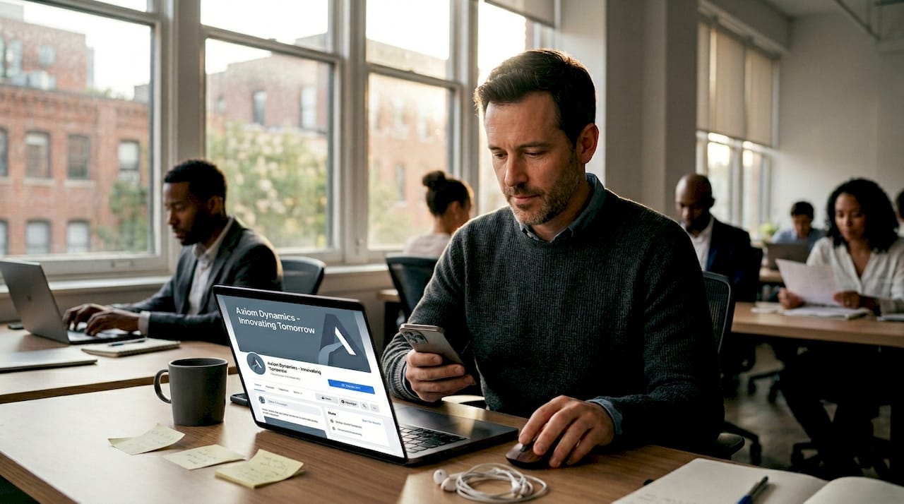 Man posting business social media update