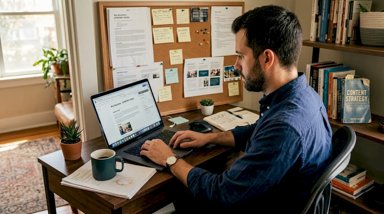 Content manager updating company newsletter