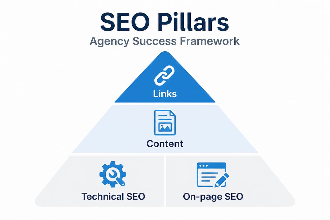 Infographic showing pyramid of SEO success pillars