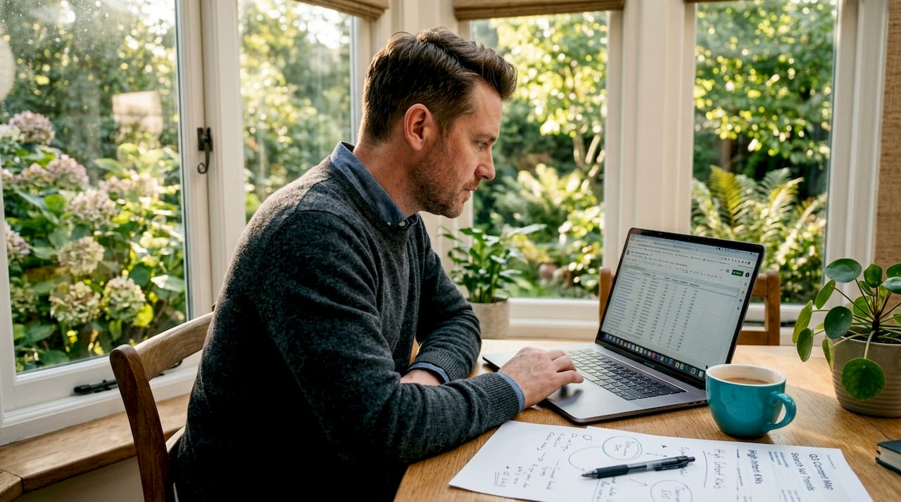 Marketer working on SEO keyword research