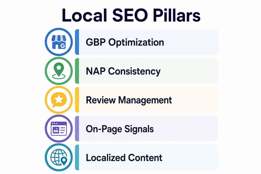 Infographic showing local SEO pillars steps