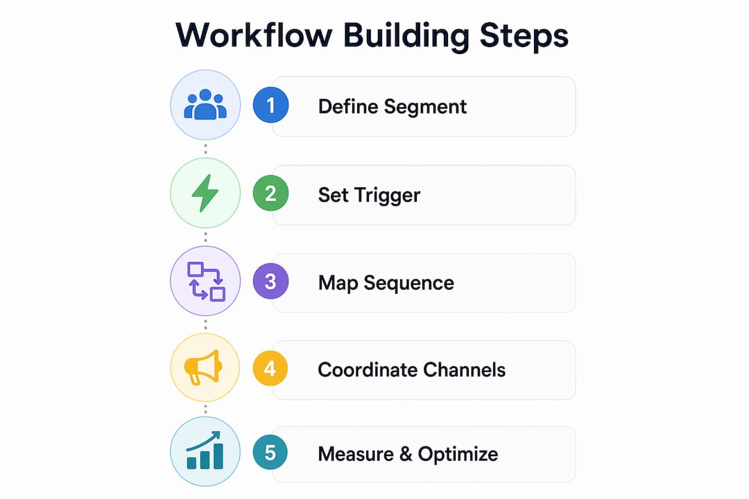 Infographic showing step-by-step marketing workflow process