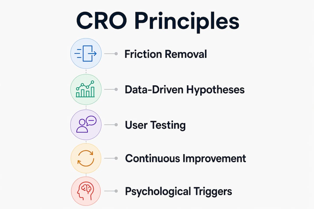 Infographic illustrating key CRO principles as vertical steps