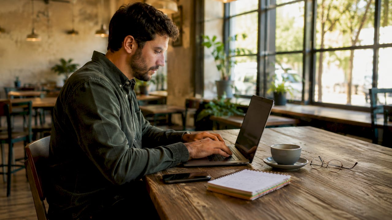 Analyst's hands typing on keyboard with reports