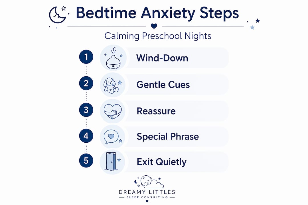 Infographic showing calming bedtime routine steps