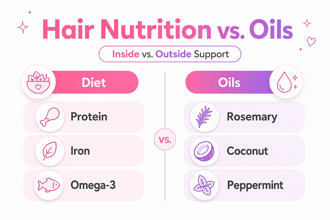 Infographic comparing key hair nutrients and oils