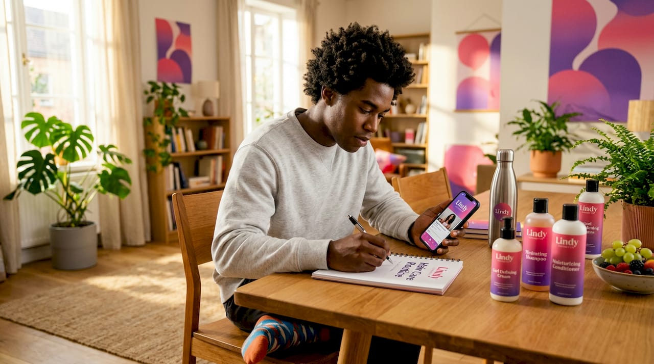 Man writing natural hair care checklist