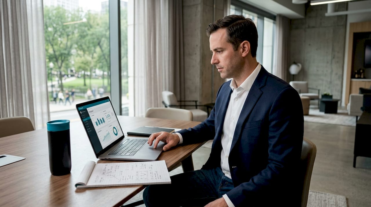 Analyst reviewing software pricing benchmarks for field service software