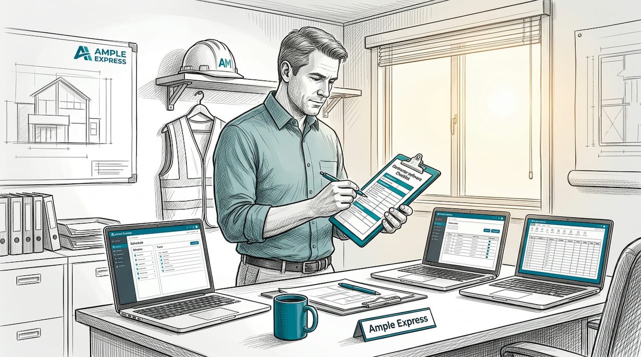 Manager reviewing contractor software checklist