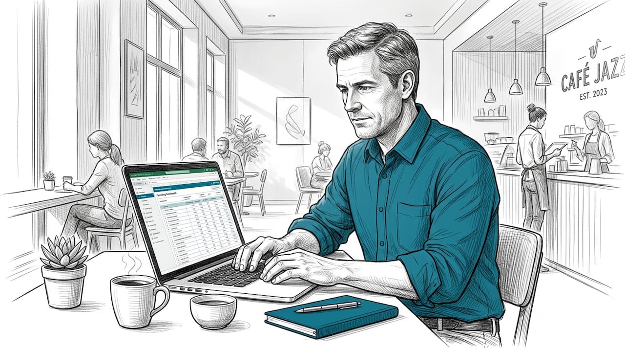 Contractor working with plumbing software in office