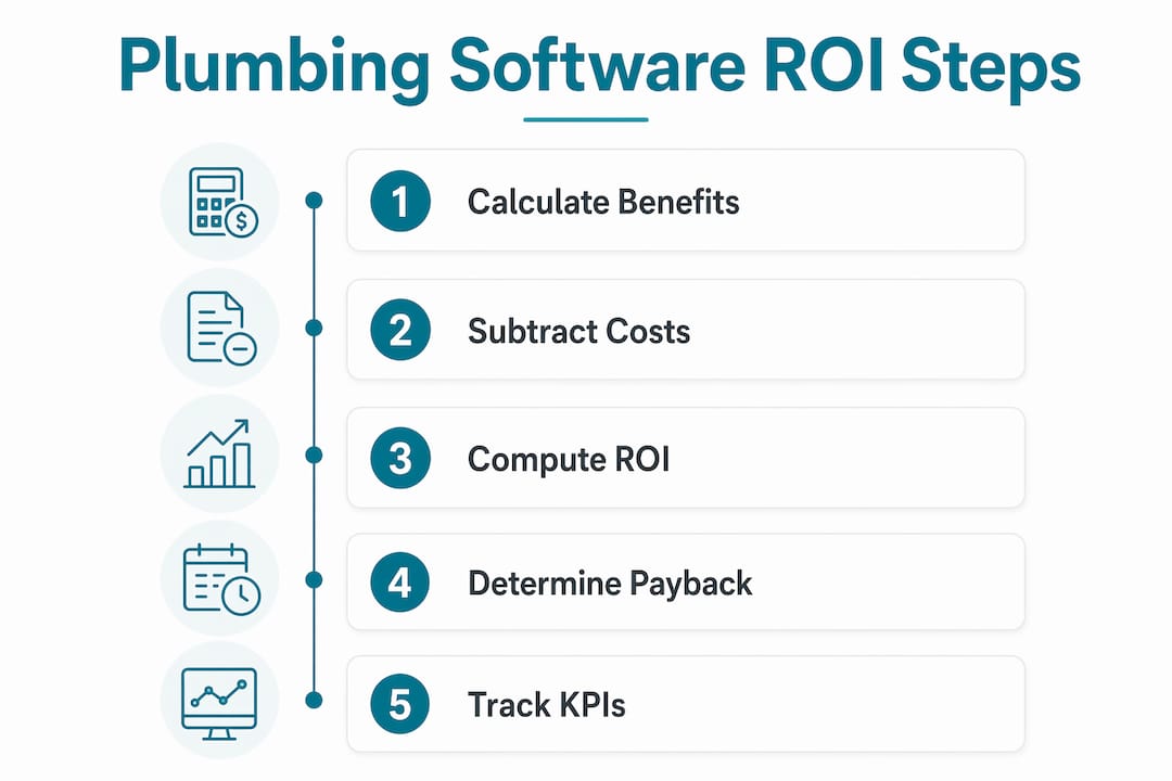 Infographic illustrating plumbing software ROI calculation steps