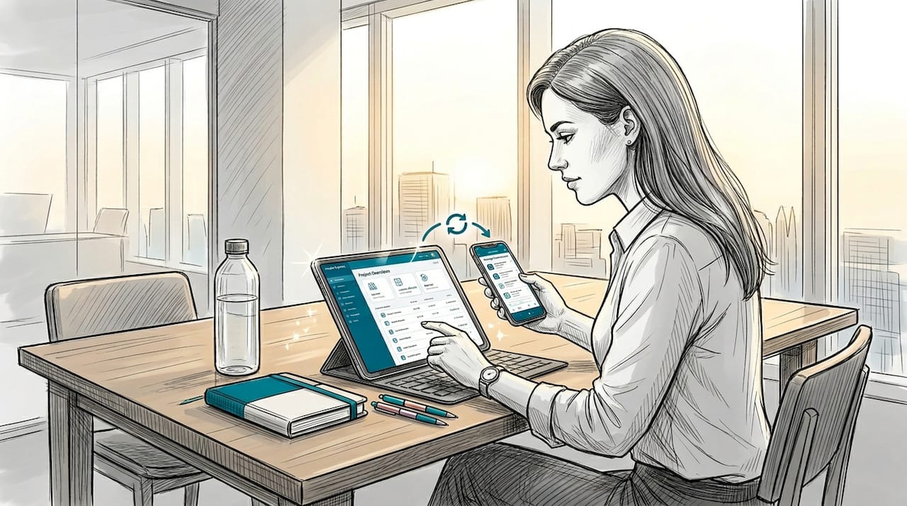 Project manager using cloud software on devices