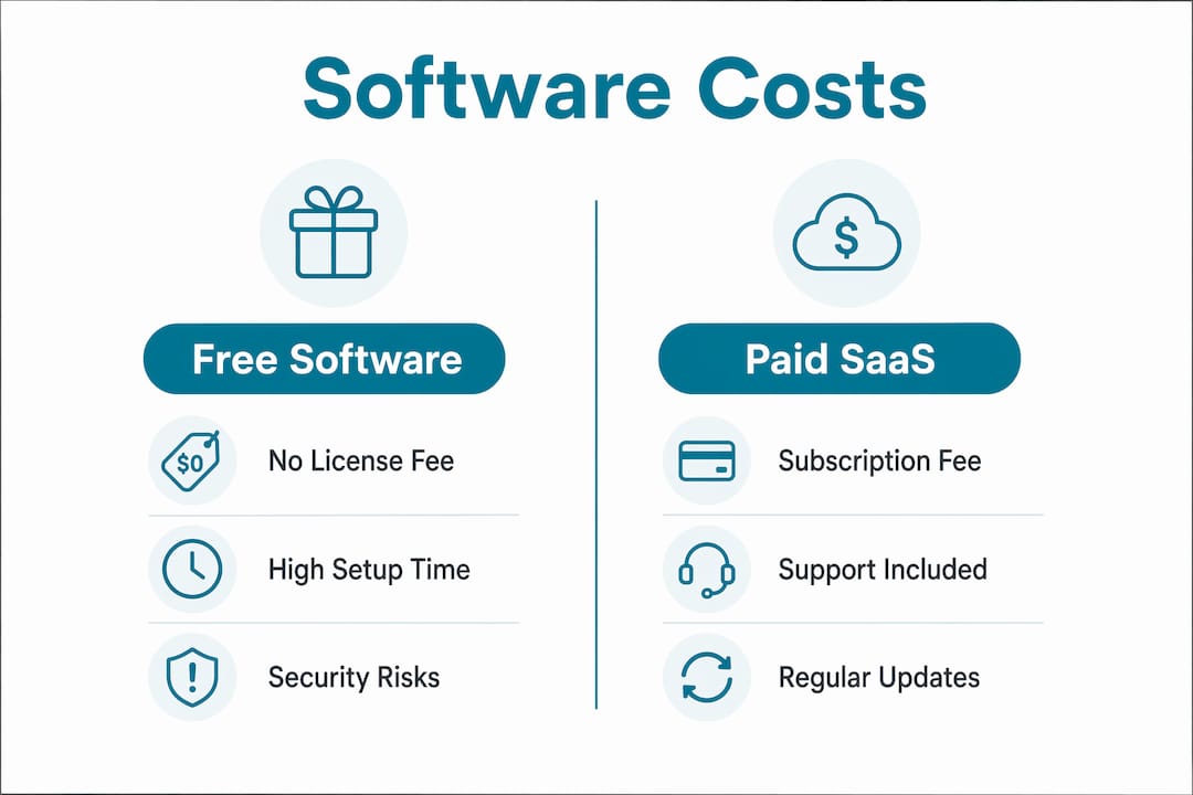 Infographic comparing free and paid plumbing software costs