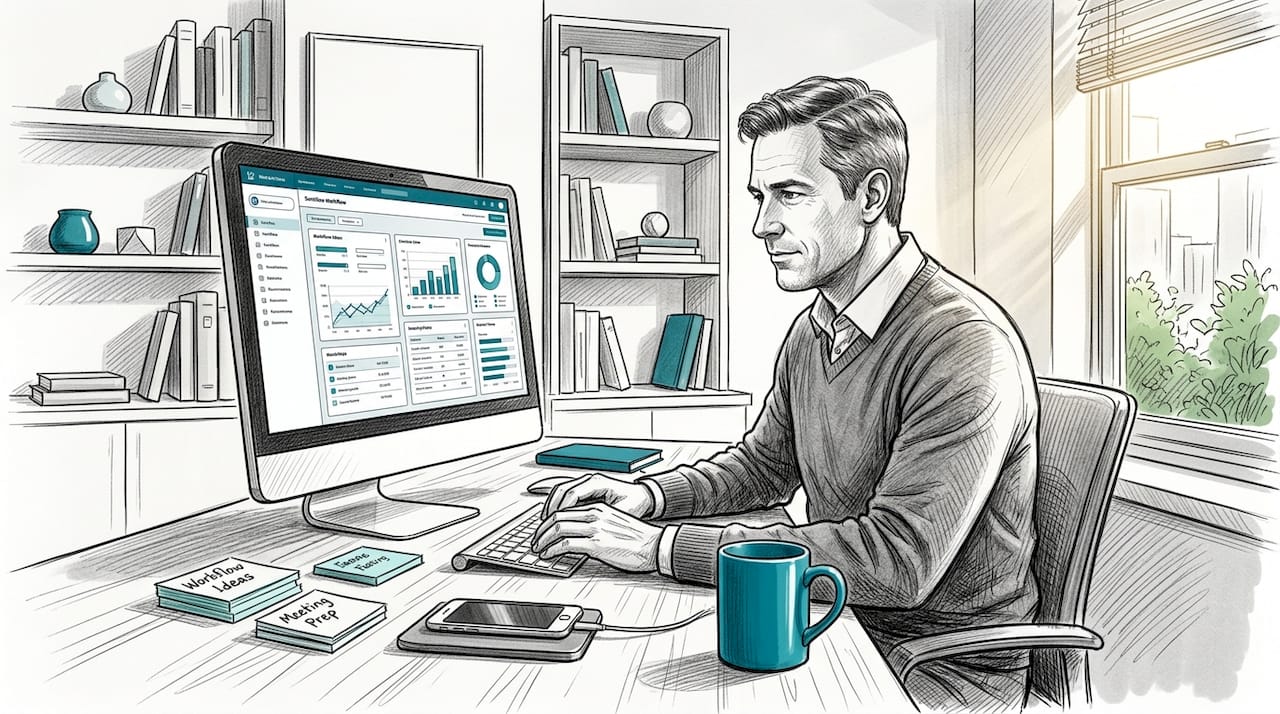 Service manager reviewing business software