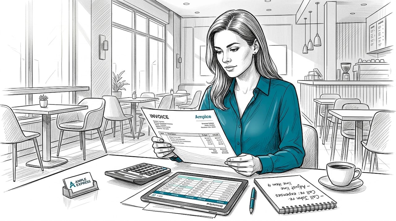 Accountant analyzing complex service billing